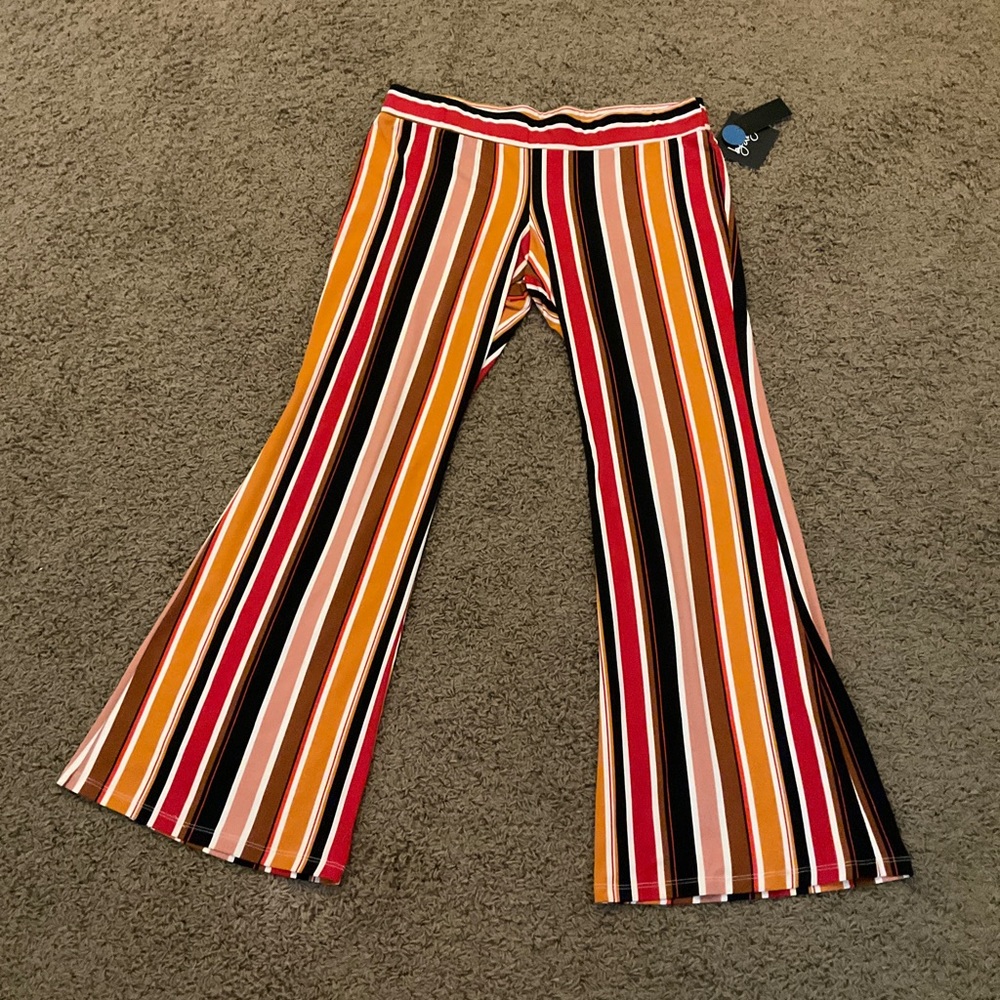 NWT! Multi-Colored Striped 60’s 70’s Inspired Flare Pants, Stretchy, Mod Hippie